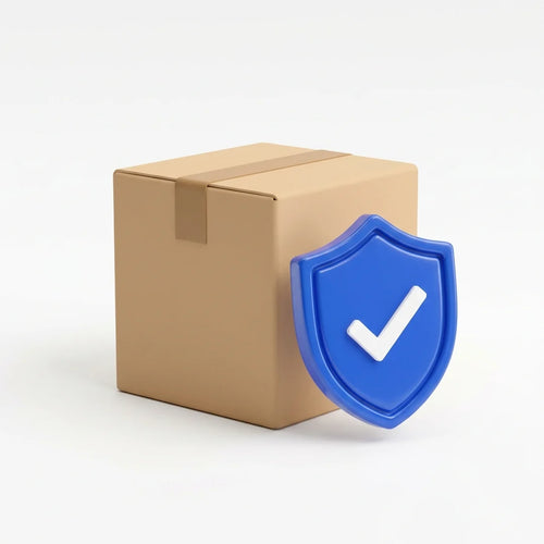 Verzendbescherming: pakket met blauw schild en vinkje